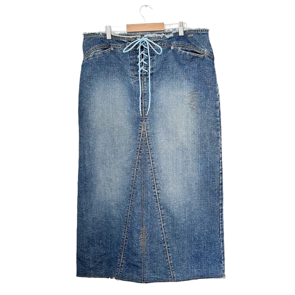 VTG US Polo Assn Vintage Jeans Denim Maxi Skirt Corset Tie — Size 16